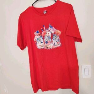 A Summer Tee Independence Day Tshirt Size Large Red Color July 4th.  New